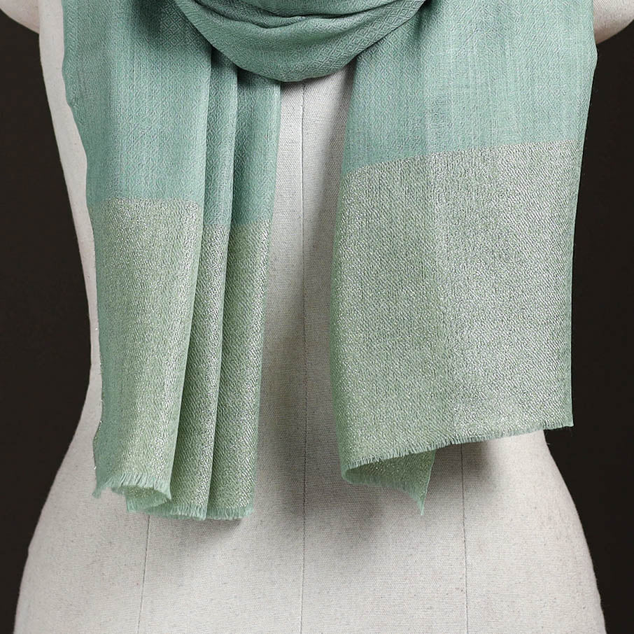 Plain Diamond Weave Fine Wool Zari Border Stole for Women 86