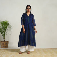 Blue - Mercerised Cotton A-Line Dharwad Kurta 10