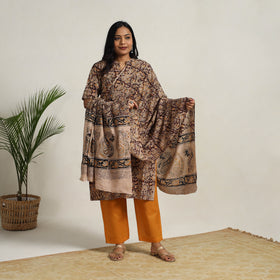 Buy Brown Block Printed Cotton Kalamkari Kurta Set