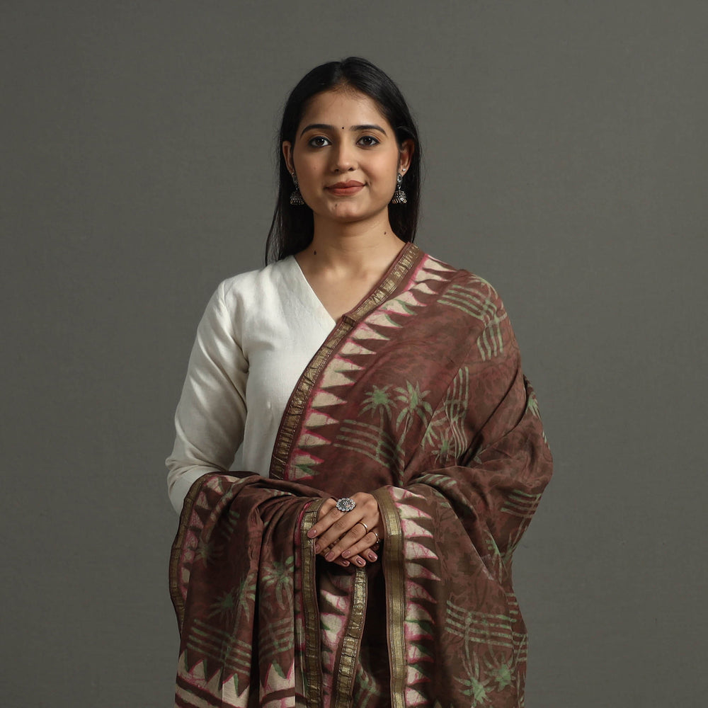 Brown - Block Printed Chanderi Silk Bagru Dupatta 16