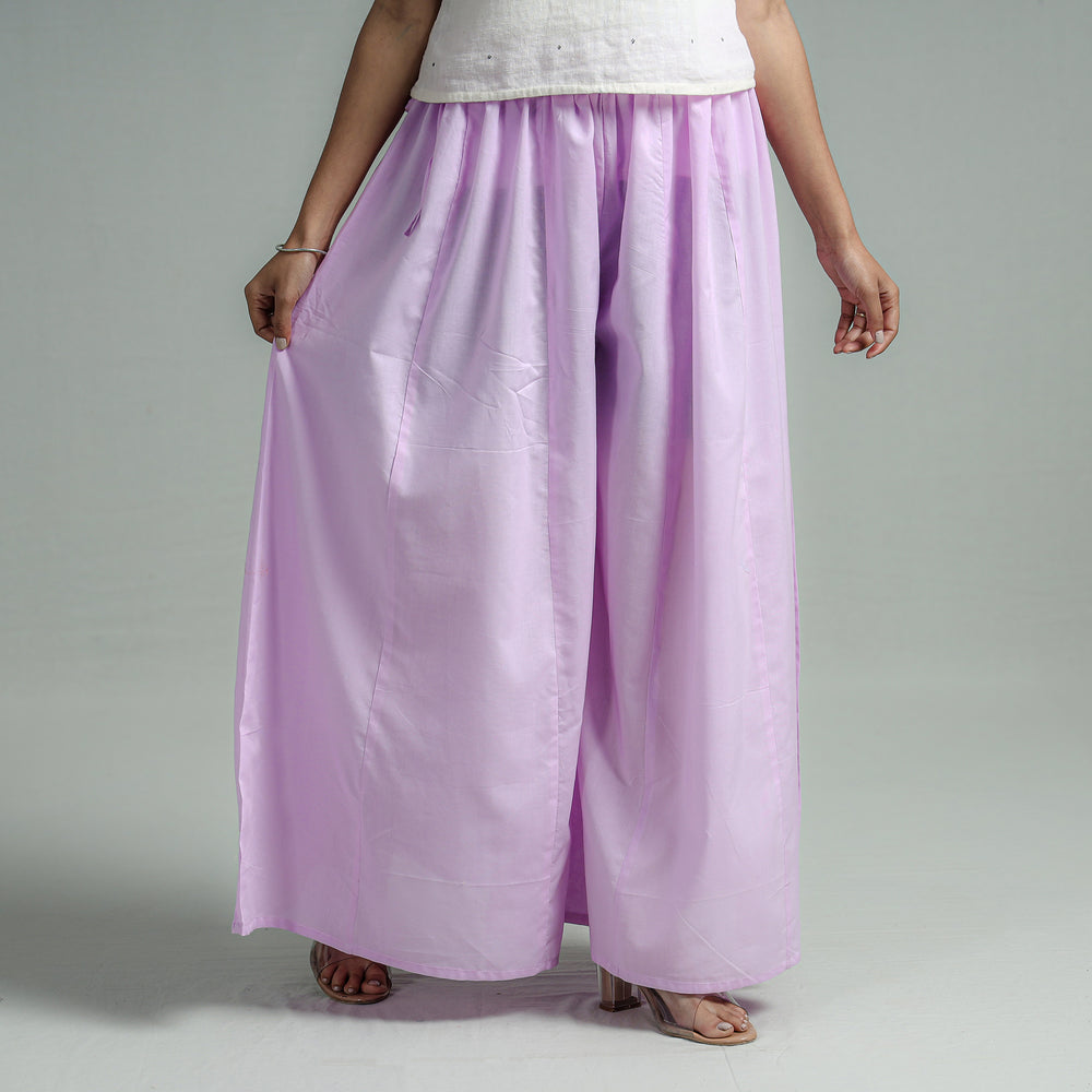 Light Purple - Plain Dyed Cotton Flared Palazzo