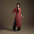 Hand Block Print Cotton Straight Long Ajrakh Kurta for Women 05
