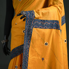 Tagai & Mirror Embroidered Ajrakh Patchwork Pure Mul Cotton Saree with Blouse Piece 19