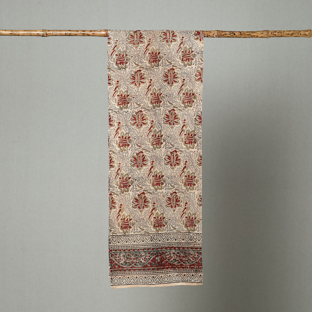 Beige - Pedana Block Print Natural Dyed Cotton Kalamkari Stole 36