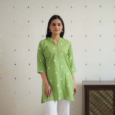 Green - Pure Cotton Short Jacquard Kurta 04