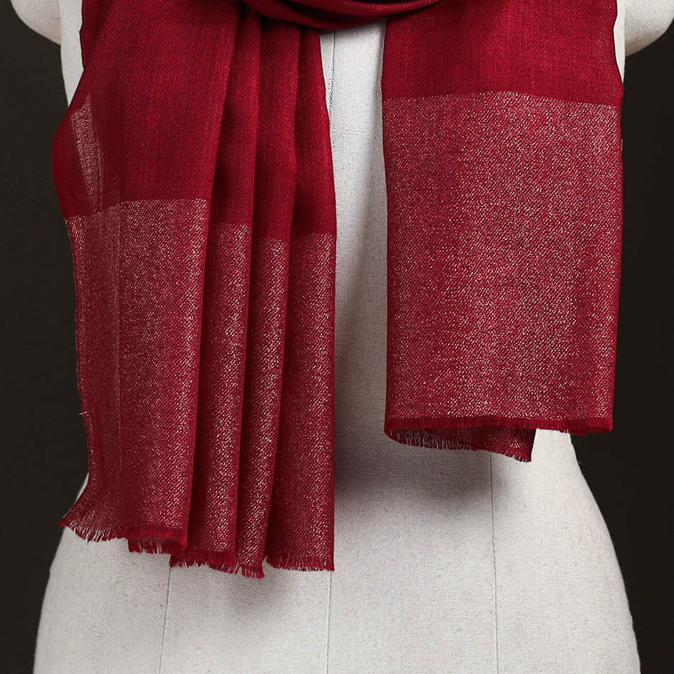 Plain Diamond Weave Fine Wool Zari Border Stole for Women 87