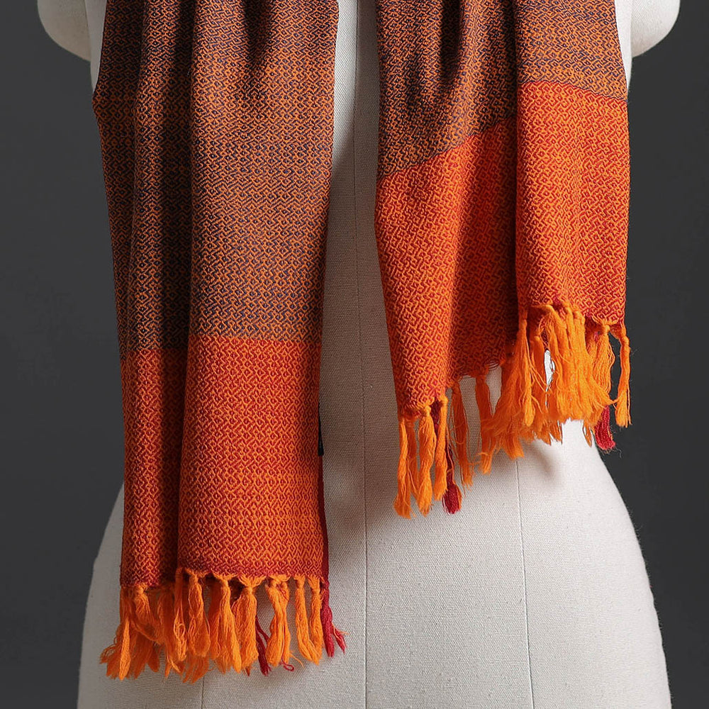 Orange - Kumaun Handwoven Pure Merino Wool Stole 162