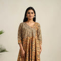 Buy Yellow Pedana Block Print Cotton Flared Kalamkari Dress