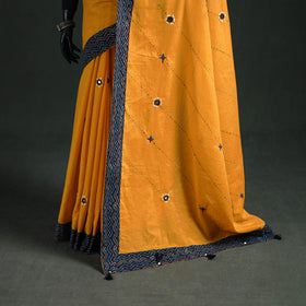 Tagai & Mirror Embroidered Ajrakh Patchwork Pure Mul Cotton Saree with Blouse Piece 19