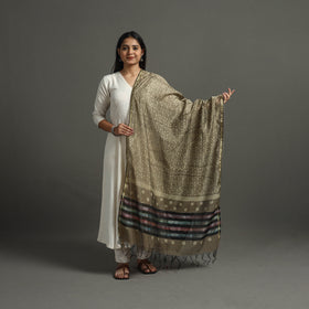 Buy Green Block Printed Chanderi Silk Bagru Dupatta 