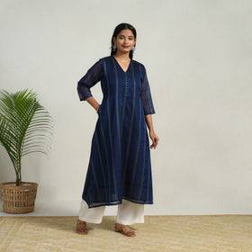 Shop Blue Mercerised Cotton A-Line Dharwad Kurta