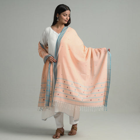 Peach - Bengal Jamdani Buti Handloom Pure Cotton Dupatta 08