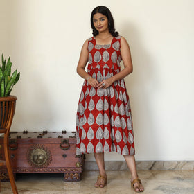 Red - Bagh Hand Block Printed Cotton Dress