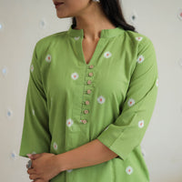 Green - Pure Cotton Short Jacquard Kurta 04