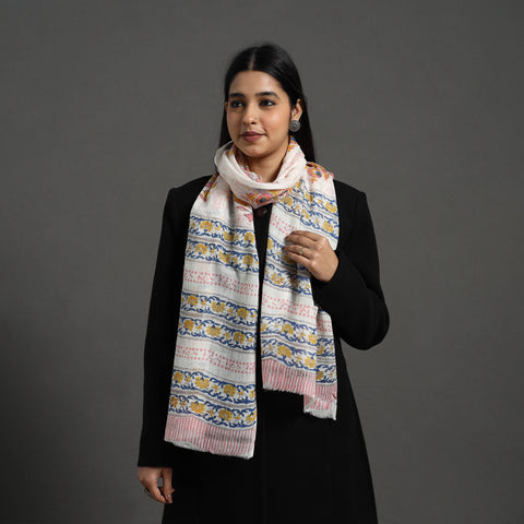 Multicolor - Pure Wool Block Print Sanganeri Stole 18