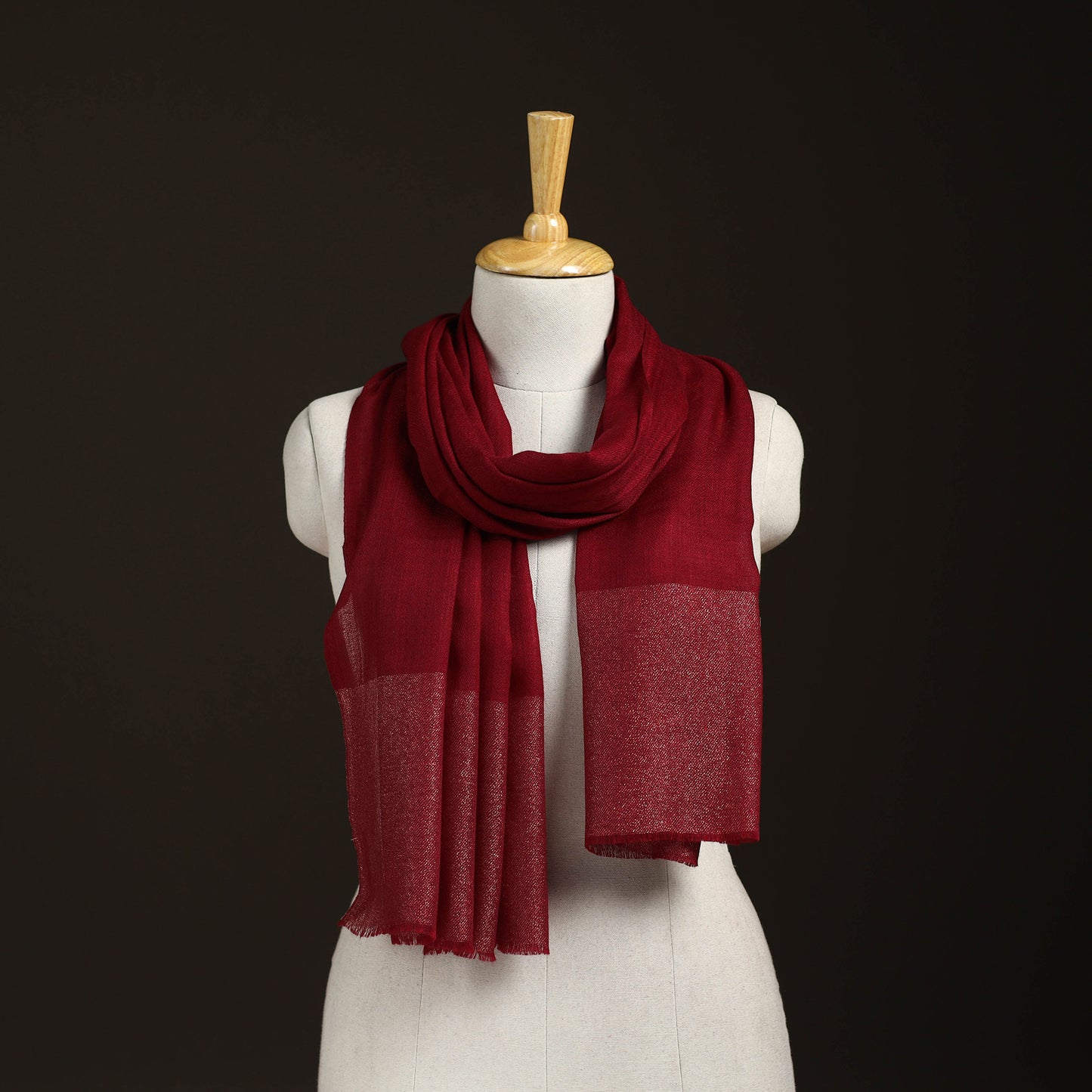 Plain Diamond Weave Fine Wool Zari Border Stole for Women 87