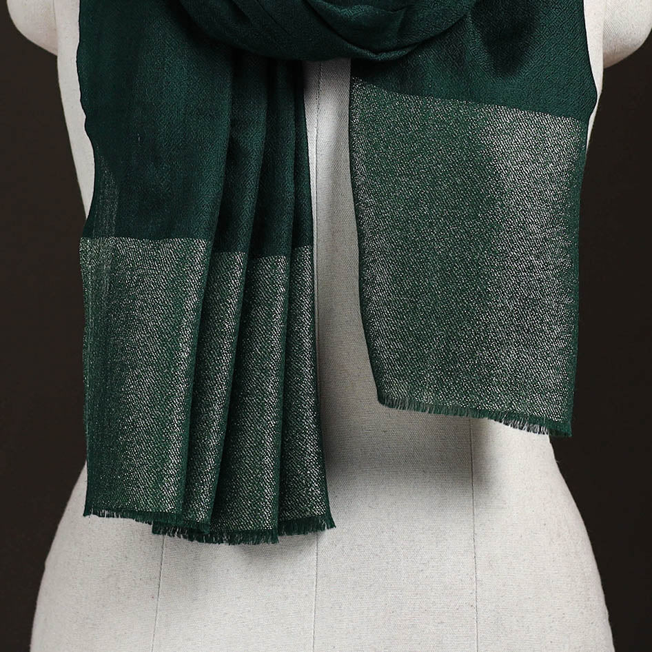 Plain Diamond Weave Fine Wool Zari Border Stole for Women 88