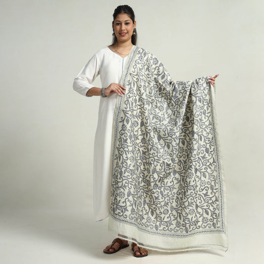 Bengal Kantha Hand Embroidery Tussar Silk Cotton Handloom Dupatta 12
