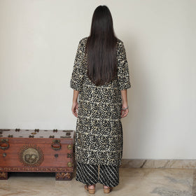 Black - Hand Batik Printed Cotton Kurta with Palazzo & Dupatta Set 14
