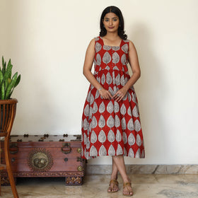 Red - Bagh Hand Block Printed Cotton Dress