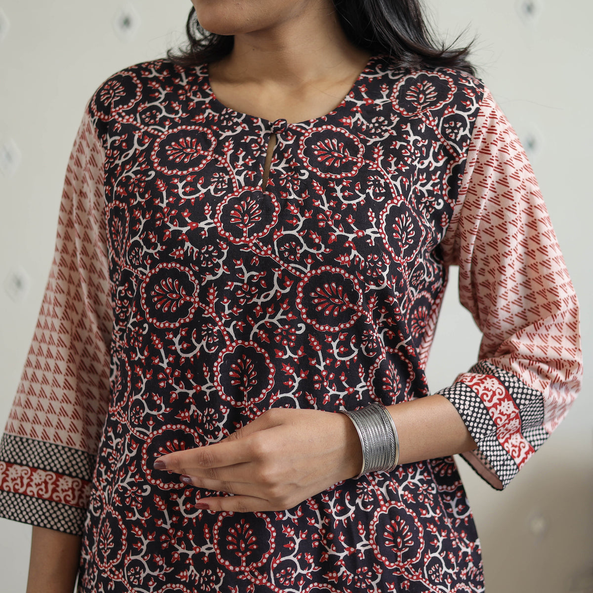 Black - Block Print Cotton Straight Bagh Kurta 04