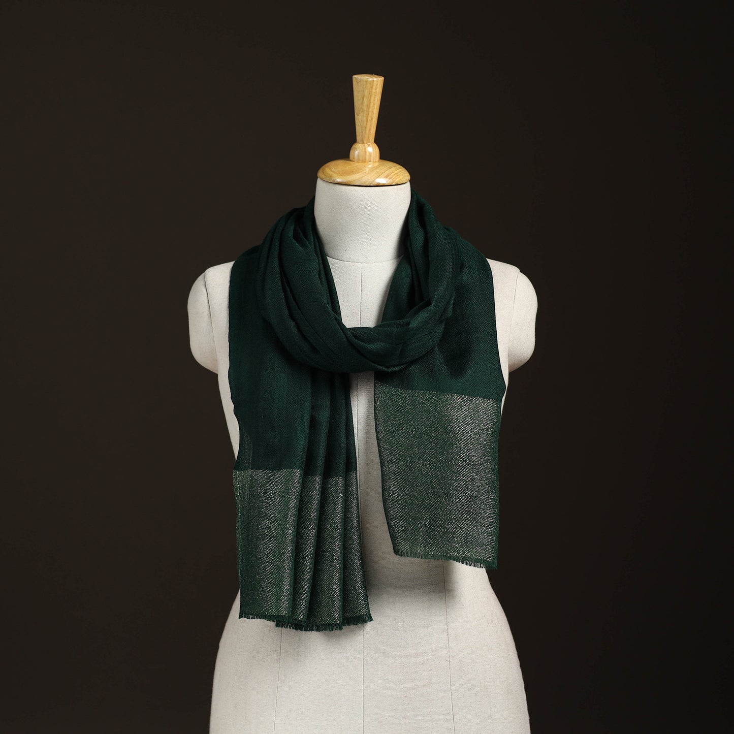 Plain Diamond Weave Fine Wool Zari Border Stole for Women 88