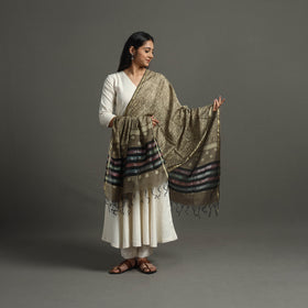 Buy Green Block Printed Chanderi Silk Bagru Dupatta 