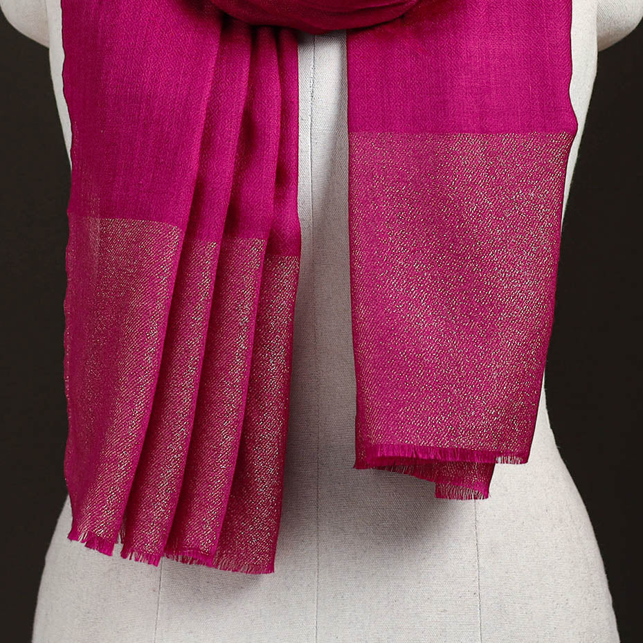 Plain Diamond Weave Fine Wool Zari Border Stole for Women 89