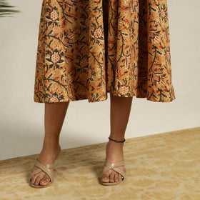 Buy Yellow Pedana Block Print Cotton Flared Kalamkari Dress