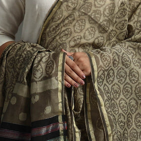 Buy Green Block Printed Chanderi Silk Bagru Dupatta 