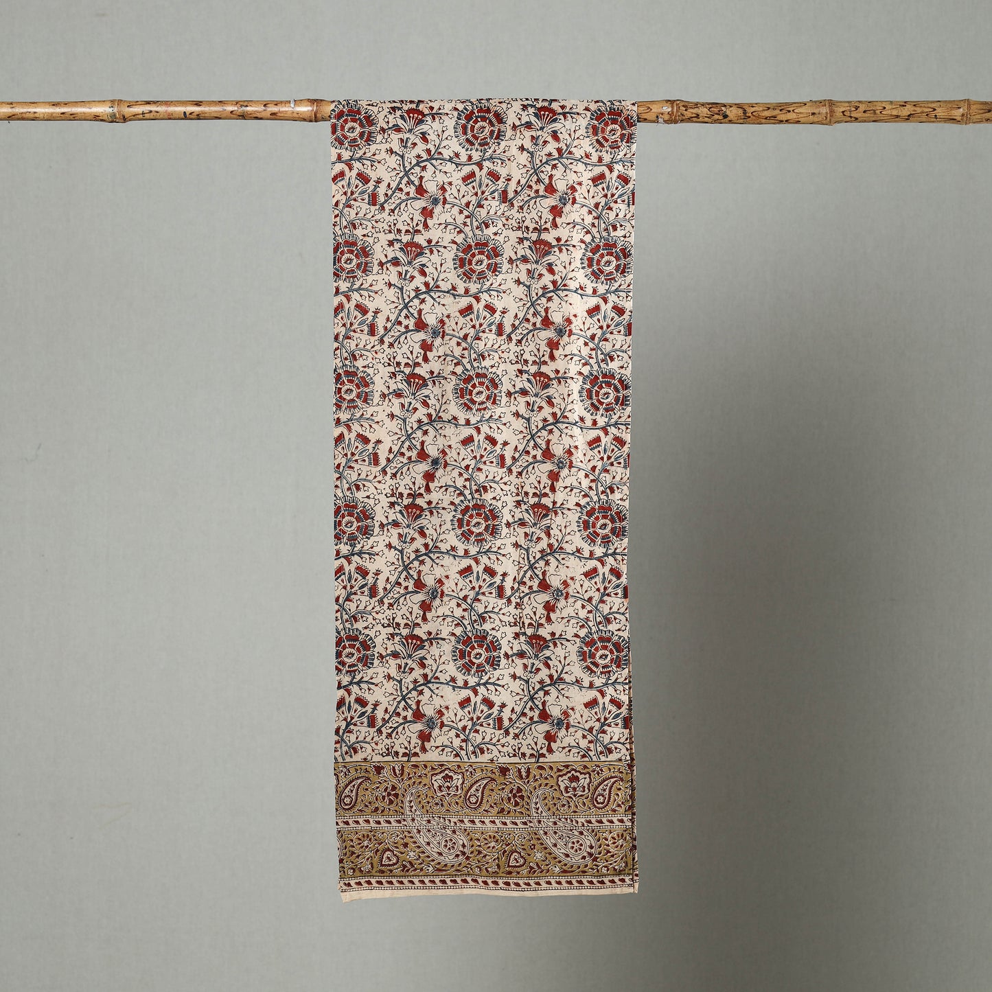 Beige - Pedana Block Print Natural Dyed Cotton Kalamkari Stole 39