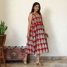 Red - Bagh Hand Block Printed Cotton Dress