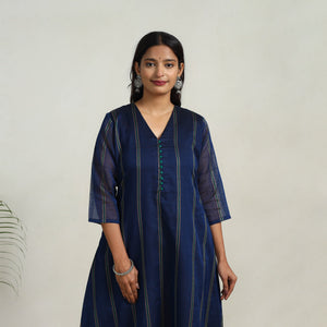 Blue - Mercerised Cotton A-Line Dharwad Kurta 10