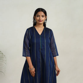 Shop Blue Mercerised Cotton A-Line Dharwad Kurta