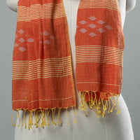 Orange - Burdwan Jamdani Cotton Handloom Stole with Tassels 27