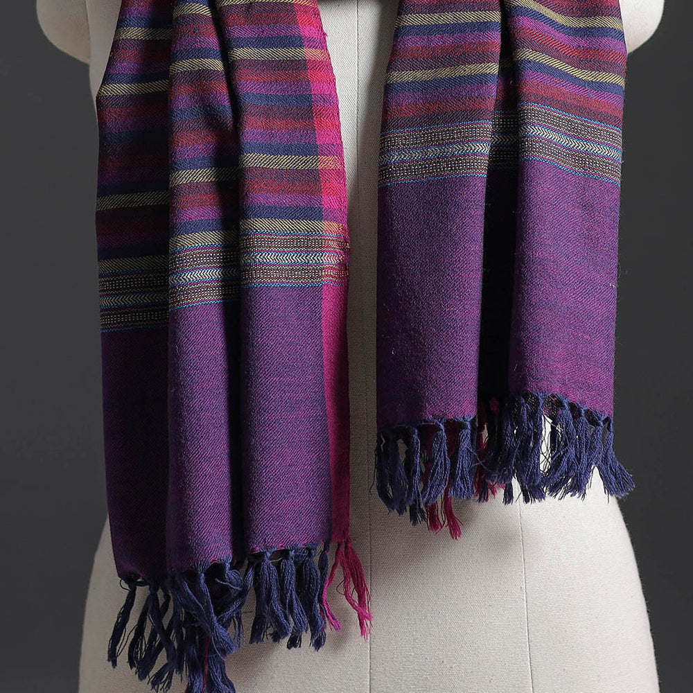 Purple - Kumaun Handwoven Pure Merino Wool Stole 165