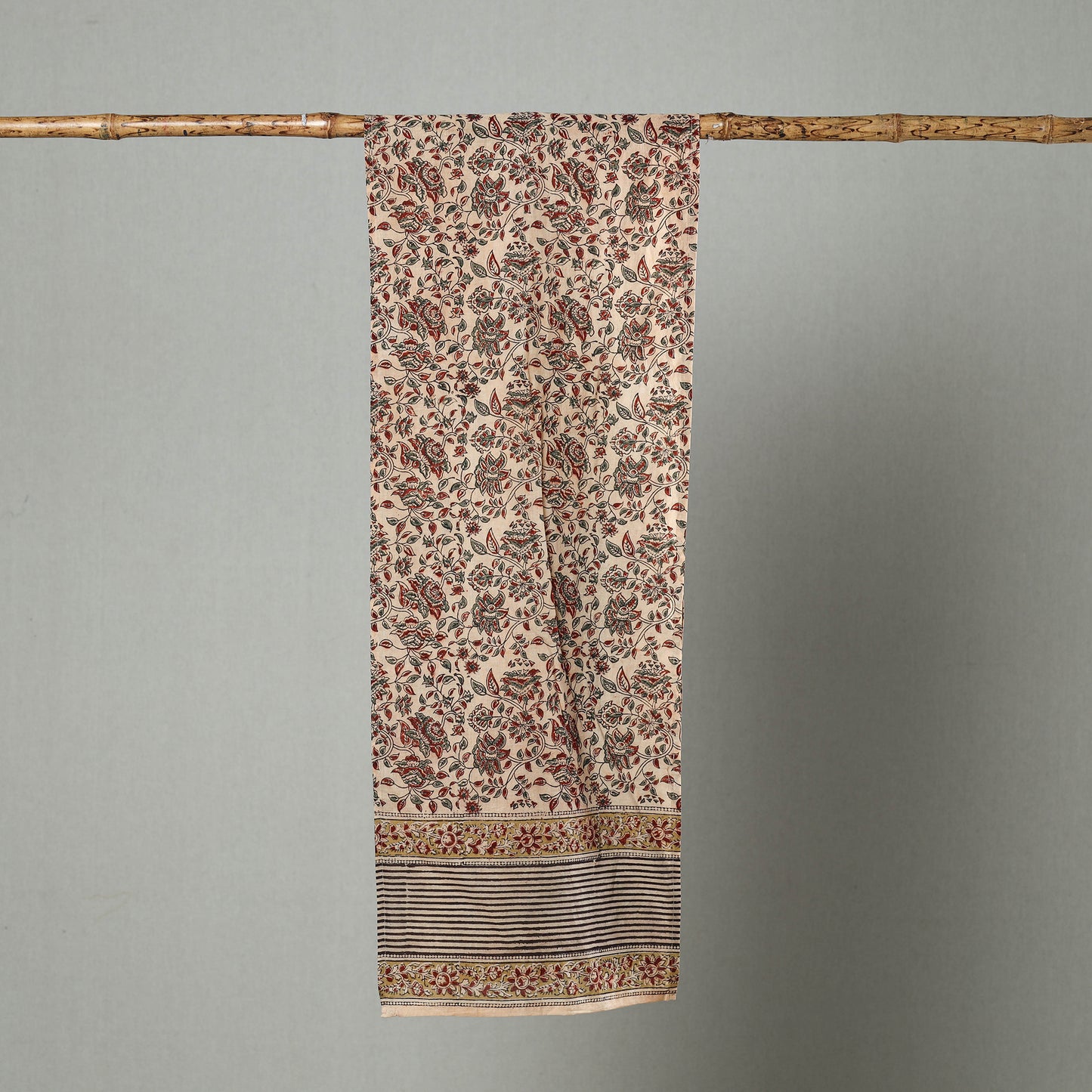 Beige - Pedana Block Print Natural Dyed Cotton Kalamkari Stole 40