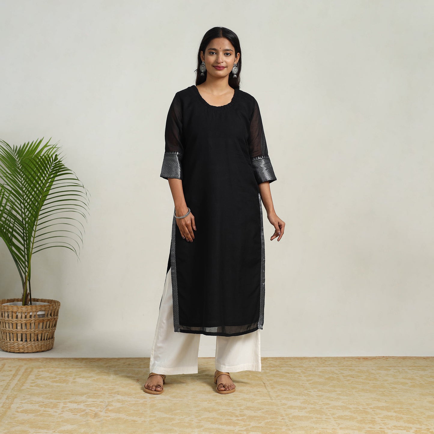 Black - Mercerised Cotton Straight Dharwad Kurta 01