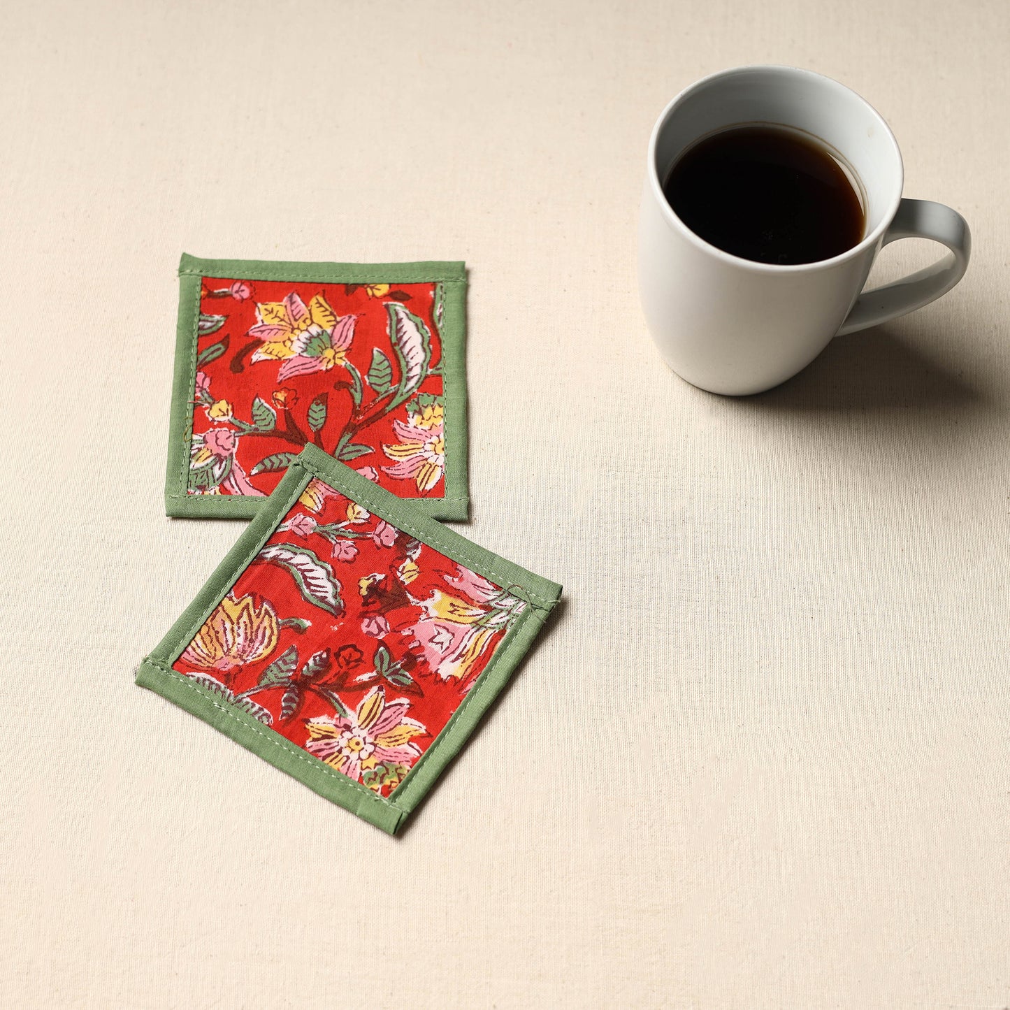 Red Handmade Cotton Coasters (Set of 2)