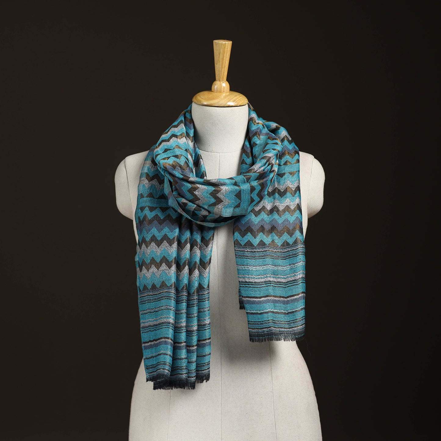 Zig Zag Zari Weave Fine Wool Stole for Women 91