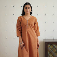 Brown - Pure Cotton A-Line Jacquard Kurta 10