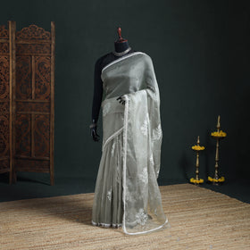 Lucknowi Chikankari Heavy Bead Work Pure Organza Silk Saree 05