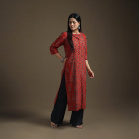 Hand Block Print Cotton Straight Long Ajrakh Kurta for Women 10