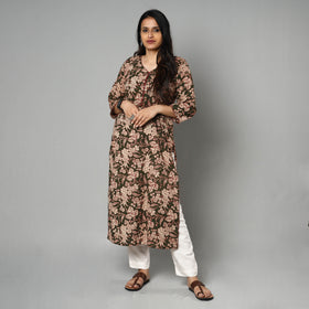  Kalamkari Printed Cotton Long Kurta For Women