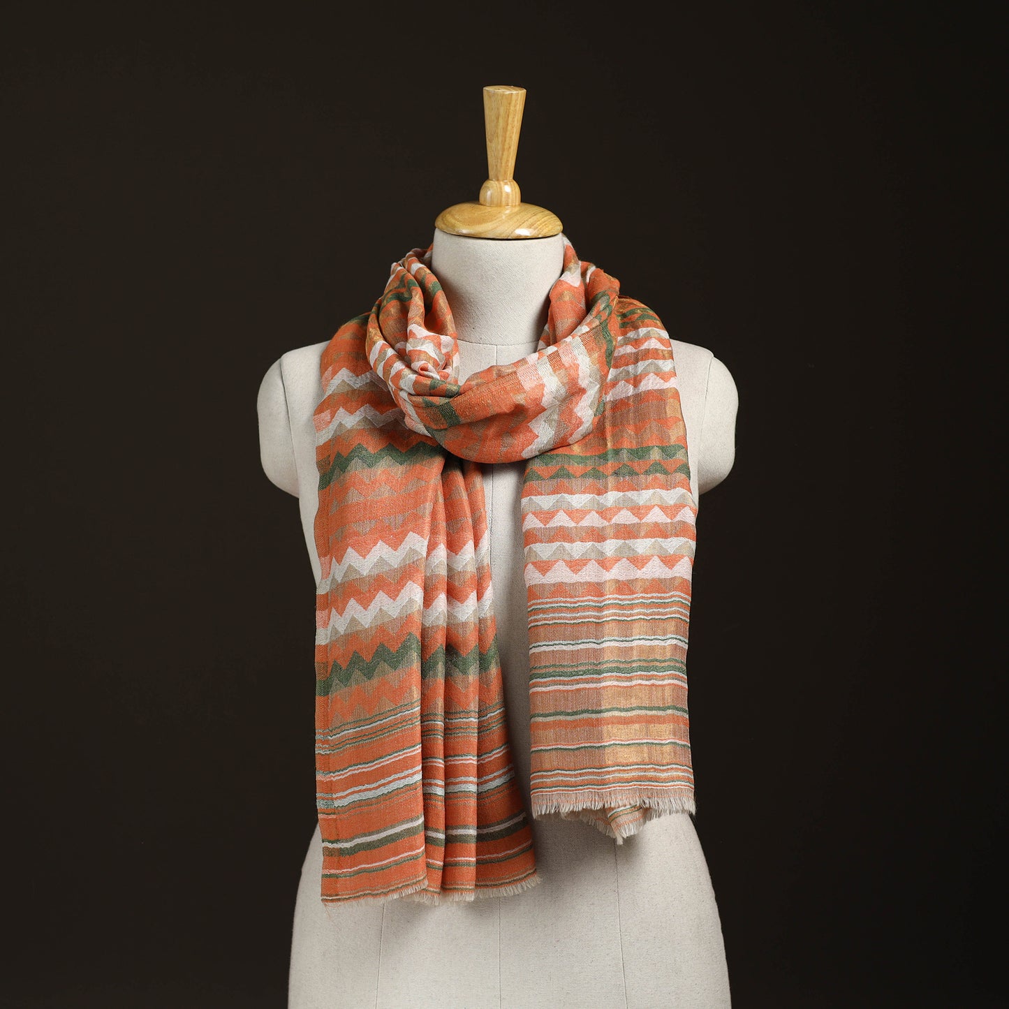 Zig Zag Zari Weave Fine Wool Stole for Women 92