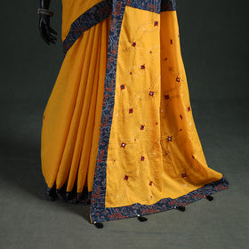 Tagai & Mirror Embroidered Ajrakh Patchwork Pure Mul Cotton Saree with Blouse Piece 20