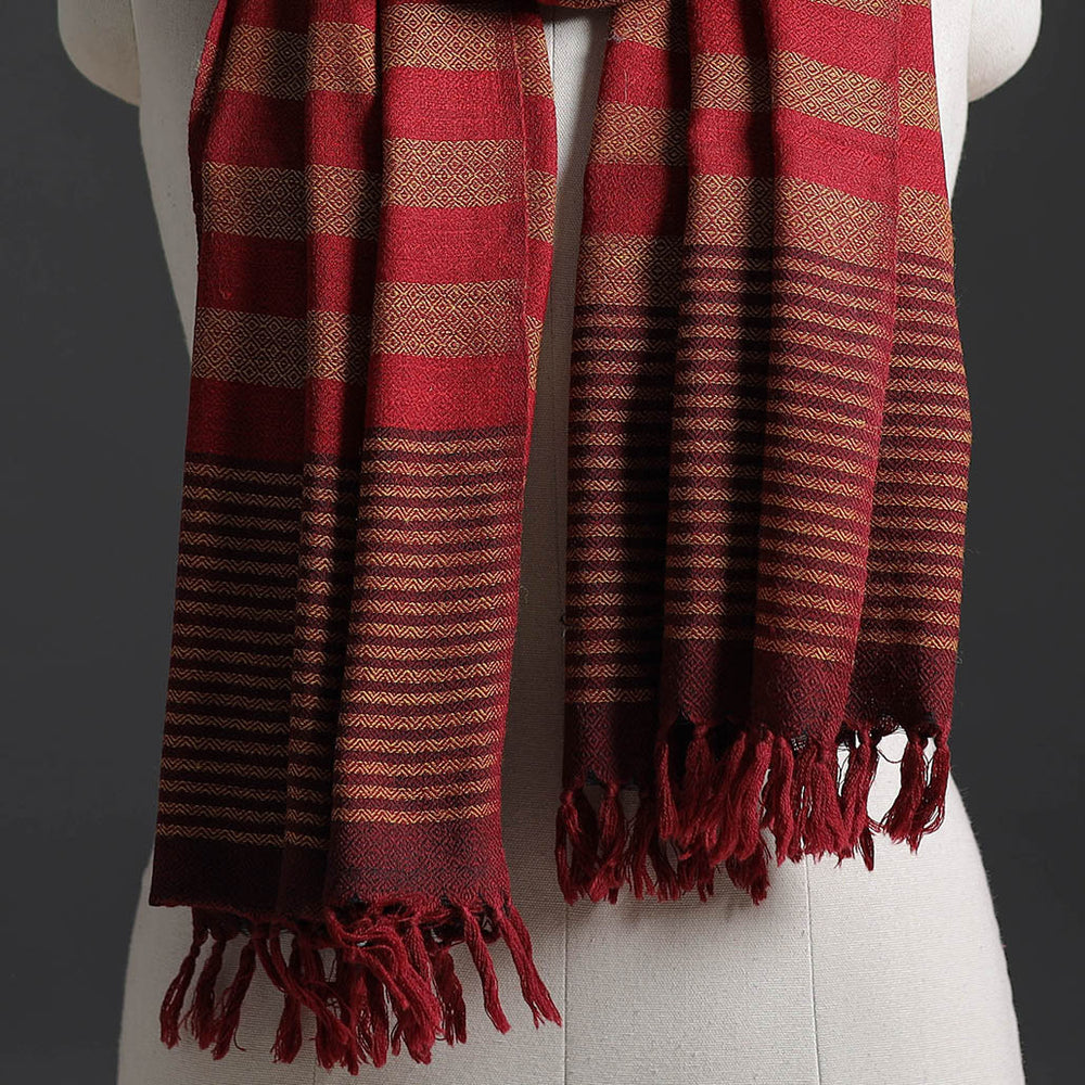 Red - Kumaun Handwoven Pure Merino Wool Stole 168