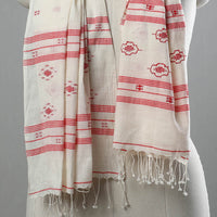 White - Burdwan Jamdani Cotton Handloom Stole with Tassels 30