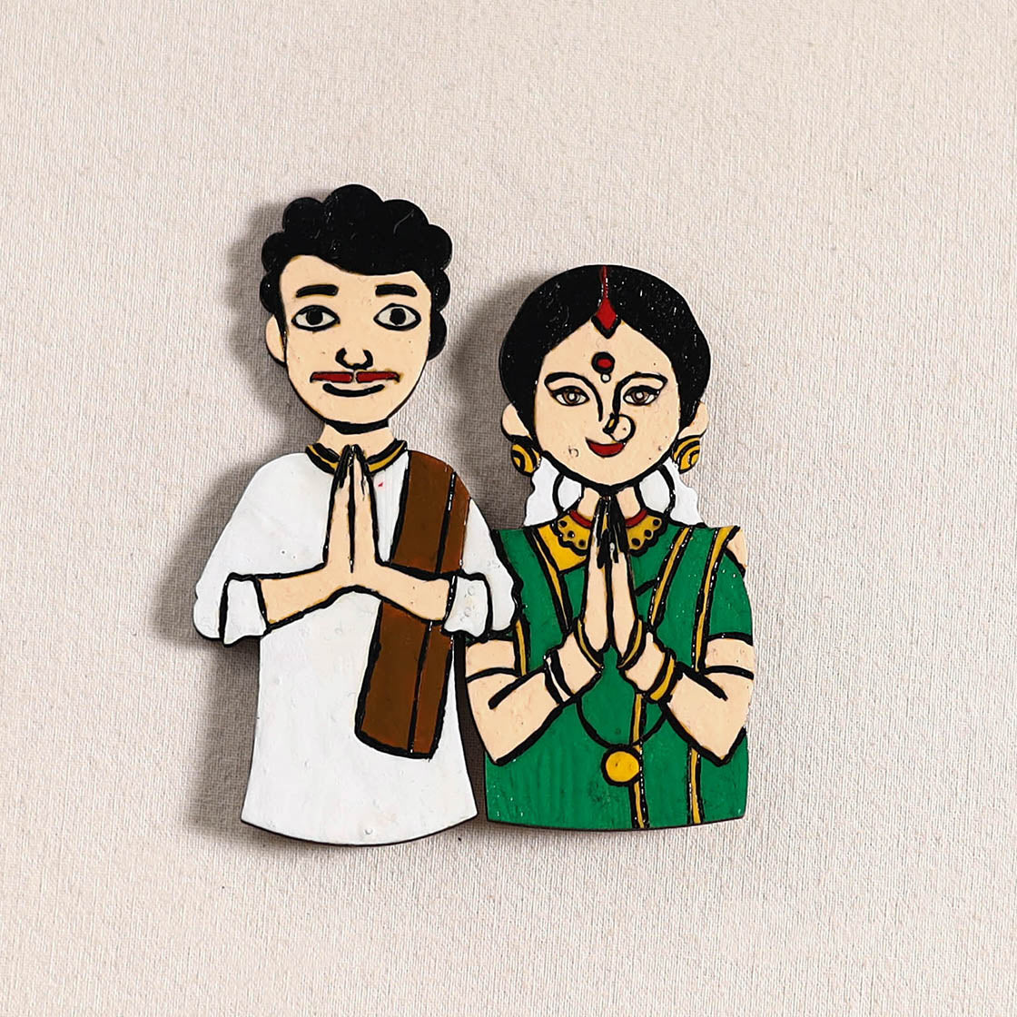 South Indian Couple Handpainted Fridge Magnet 42