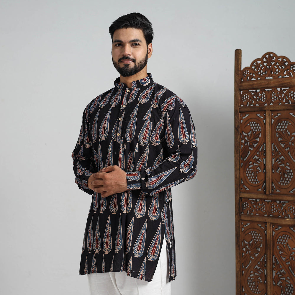 Ajrakh Block Printed Cotton Men Short Kurta 03